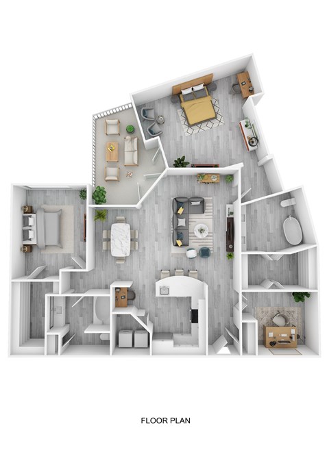 Floor plan for 2 beds, 2 baths, 1340 sqft